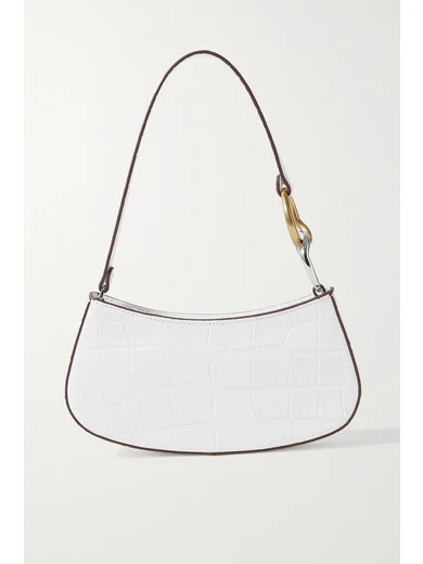 STAUD - Ollie Croc-effect Leather Shoulder Bag - White | NET-A-PORTER (US)
