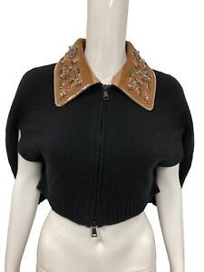 N°21 Black Wool Beaded Collar Zip Cape Sweater Size 48 US 12 | eBay US