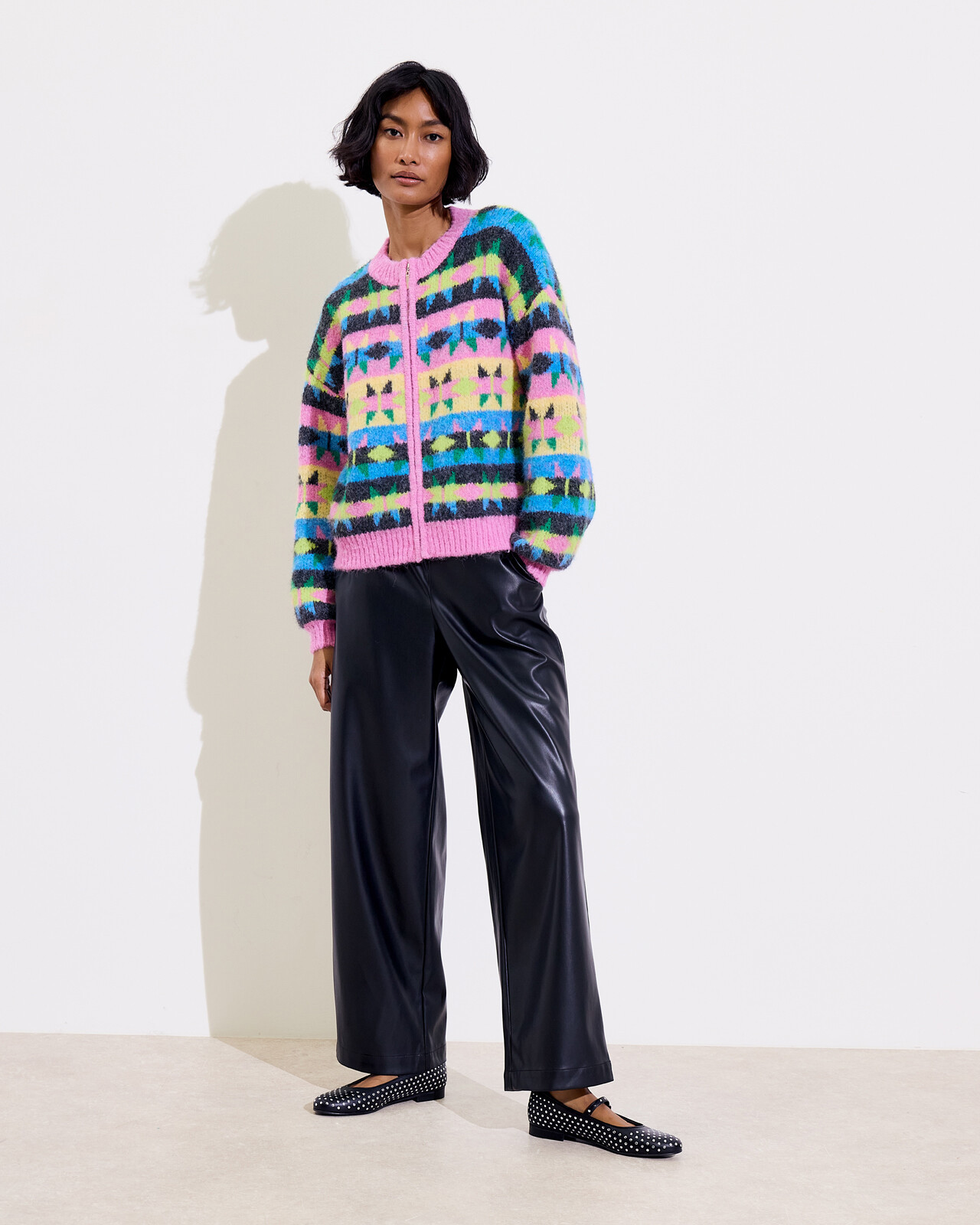 Pink Geometric Star Knitted Bomber Jacket | Oliver Bonas | Oliver Bonas (Global)