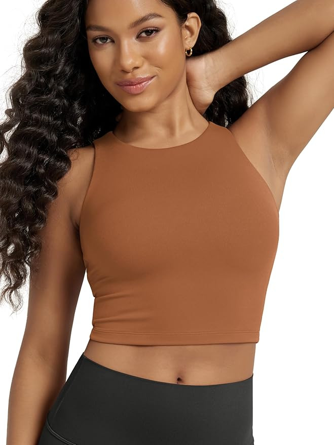 ODODOS Double Layer High Neck Crop Tank for Women Cloud Feeling Sleeveless Casual Yoga Cropped To... | Amazon (US)