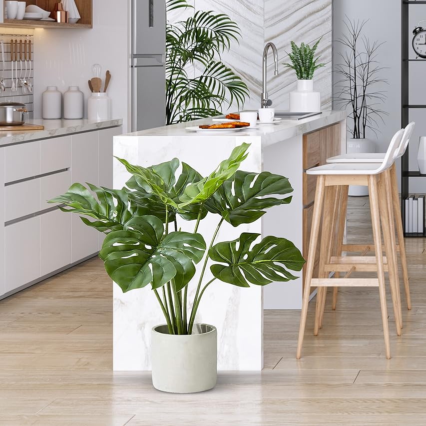 CROSOFMI Artificial Monstera Deliciosa Plant 37" Fake Tropical Palm Tree, Perfect Faux Swiss Cheese  | Amazon (US)