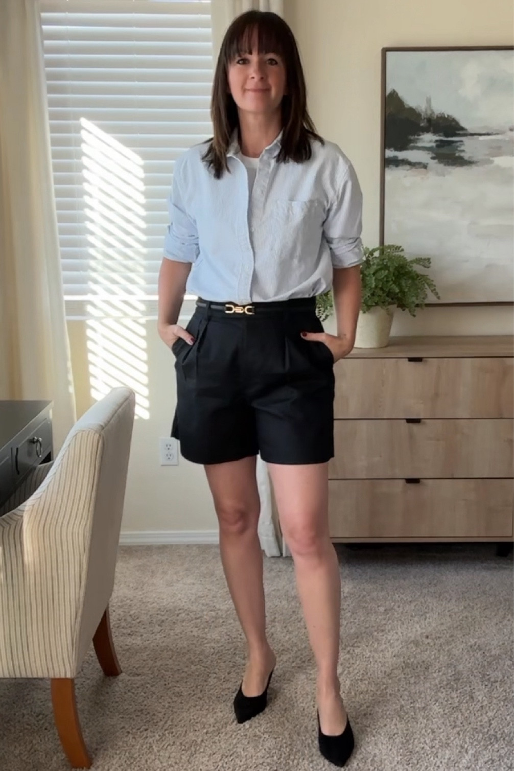 Styling shorts for work today. I’m 5’8” and I love a 5” inseam for shorts. These linen blend ones are super comfortable! 

This Babton button up is no longer available so I linked the newer version  

Belt is from Amazon. I’ll link it once they approve my LTK account. Shoes are from Malaysia  



#LTKfindsunder100 #LTKover40 #LTKstyletip