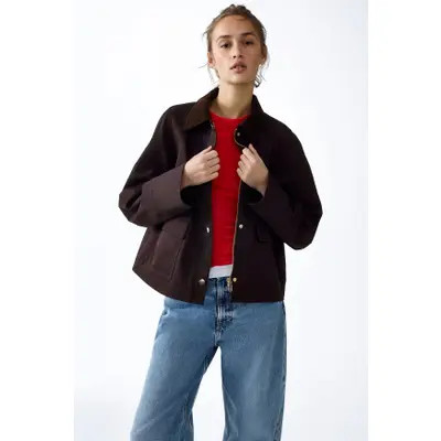 H&M Corduroy-collar Jacket in Dark Khaki Green at Nordstrom, Size Large | Nordstrom