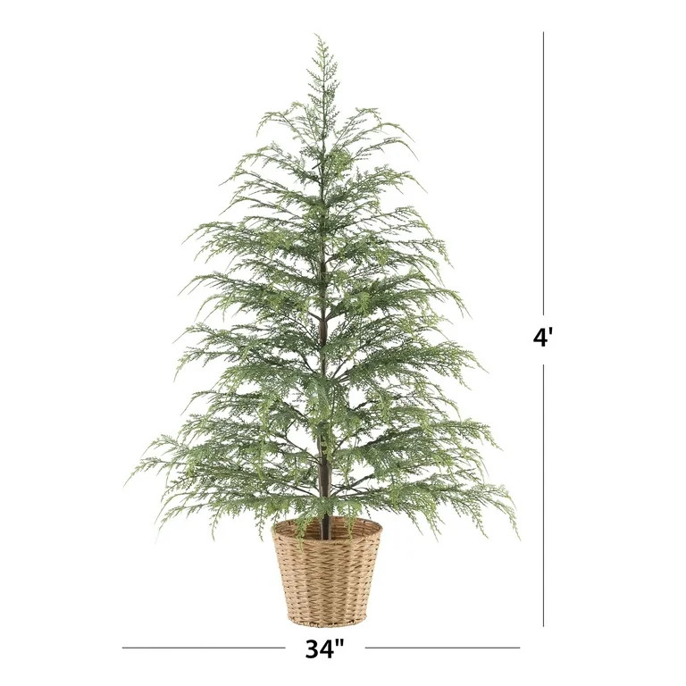 Potted 4ft Pre-Lit Twinkle LED Cypress Artificial Christmas Tree, Green, 100 LED, by My Texas Hou... | Walmart (US)