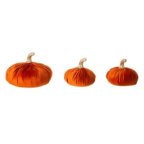 Glitzhome Set of 3 Orange Velvet Pumpkins - 20648876 | HSN | HSN