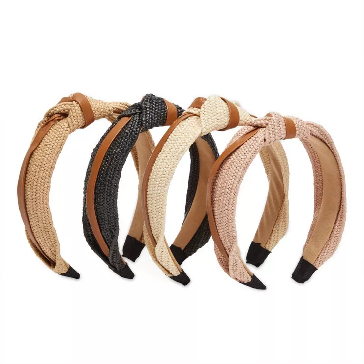 Glamlily 4 Pack Woven Knotted Headbands for Women with Faux Leather Accents (4 Colors) | Target