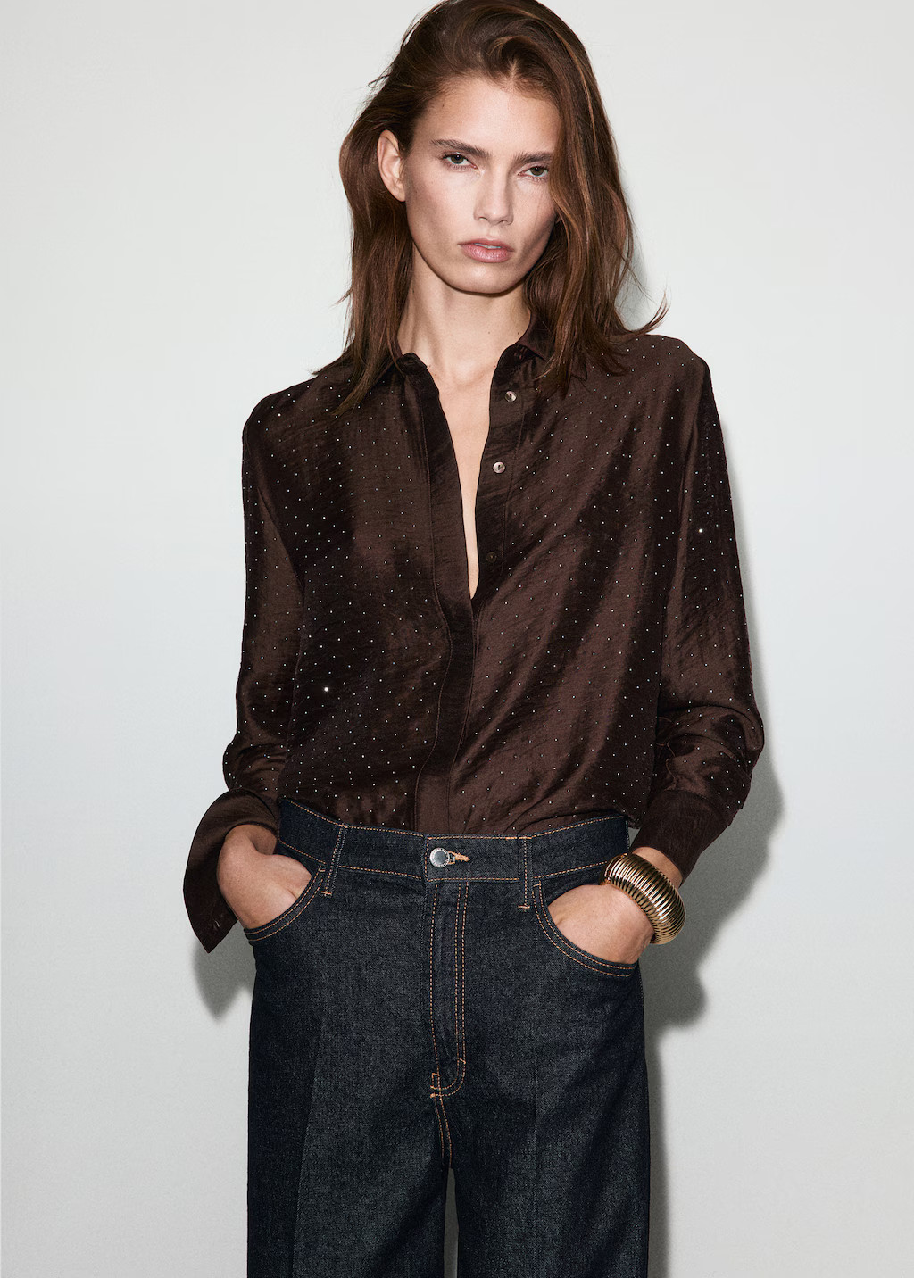 Satin shirt with rhinestones - Women | MANGO USA | Mango (US/MX/AU)