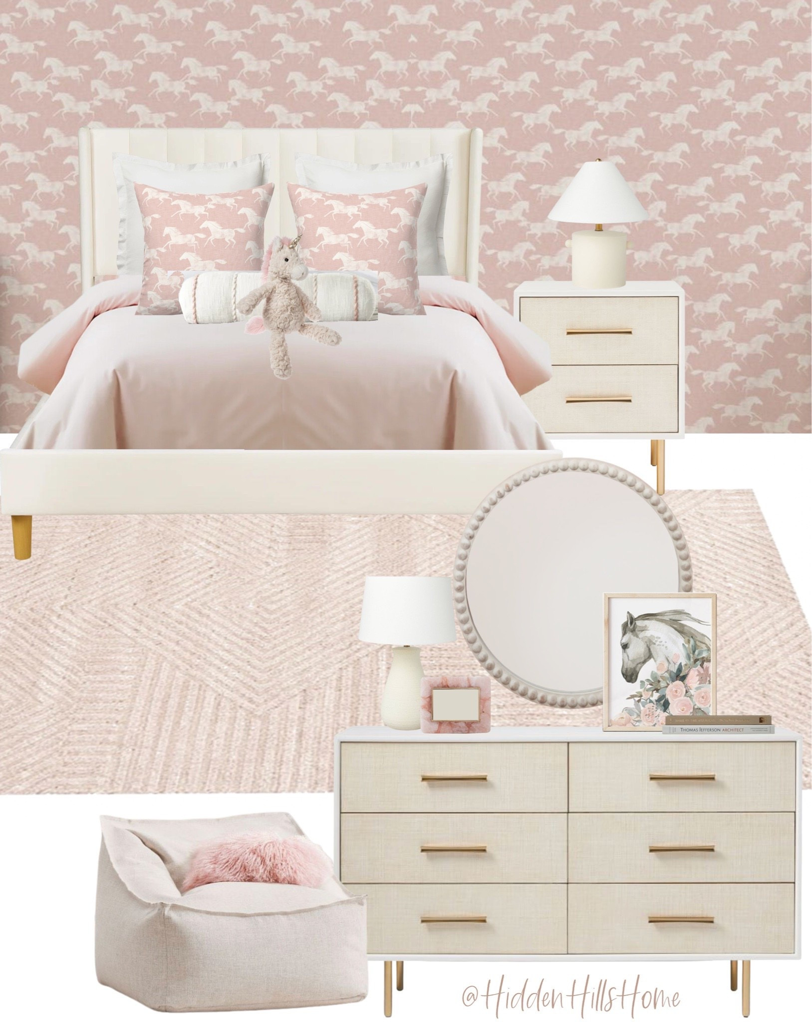 Girls bedroom decor, horse themed girls room decor mood board, cute horse wallpaper, horse lover pink bedroom decor ideas, kids bedroom #girlsbedroom

#LTKHome #LTKSaleAlert #LTKKids