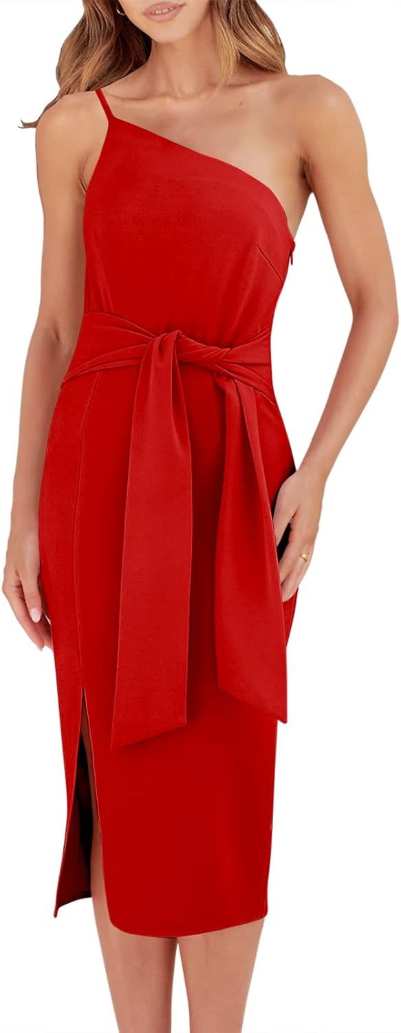 Prinbara Women 2023 Summer One Shoulder Sleeveless Spaghetti Strap Party Cocktail Midi Dress | Amazon (US)