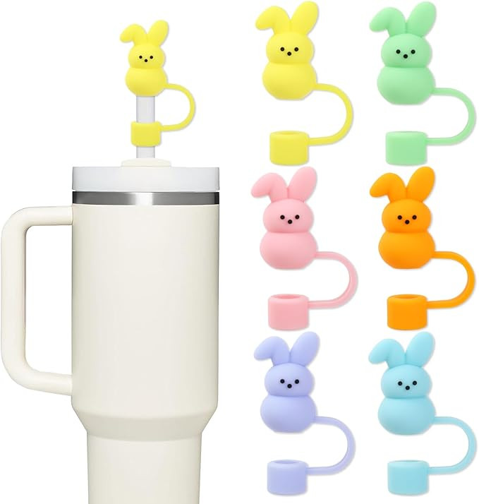Whaline 6 Pcs Easter Straw Cover Cap Spring Pastel Bunny Reusable Silicone Straw Topper Colorful ... | Amazon (US)