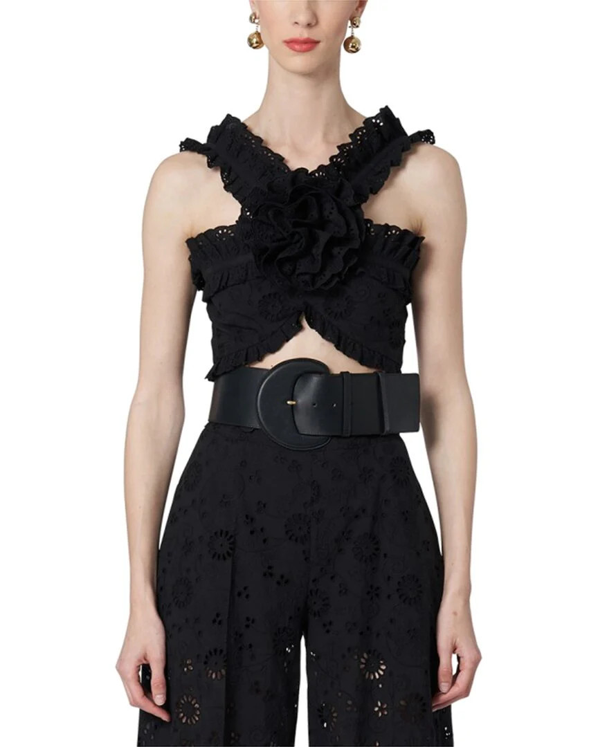 Carolina Herrera Twisted Ruffle Halter Neck Cropped Top | Shop Simon