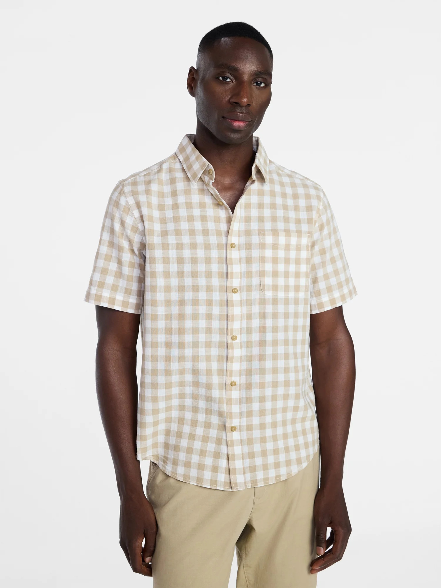 George Men's & Big Men's Modern Fit  Poplin Button Up Shirt with Short Sleeves, Sizes XS-3XL | Walmart (US)