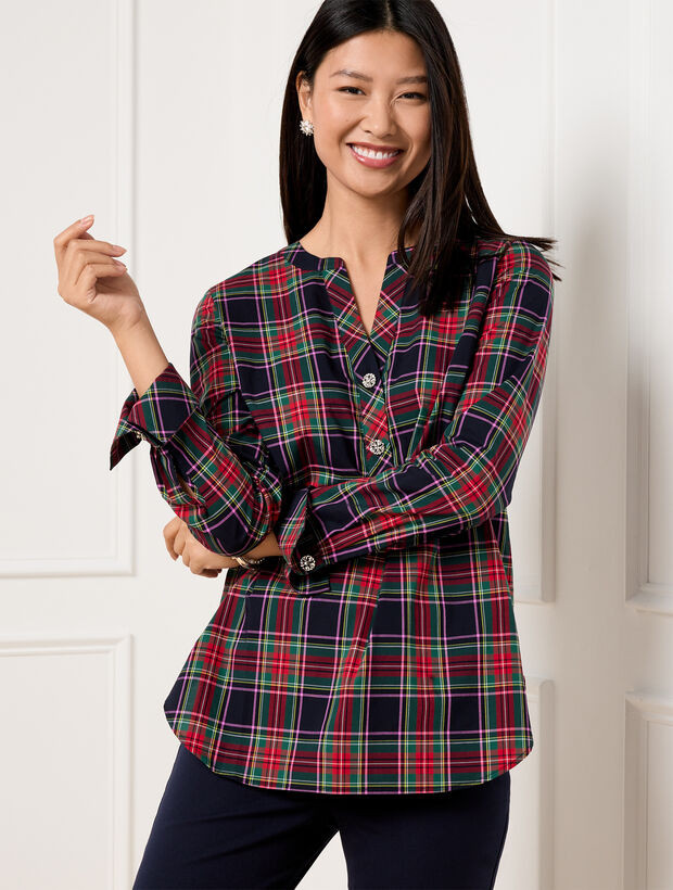 Non-Iron Popover - Dashing Plaid | Talbots