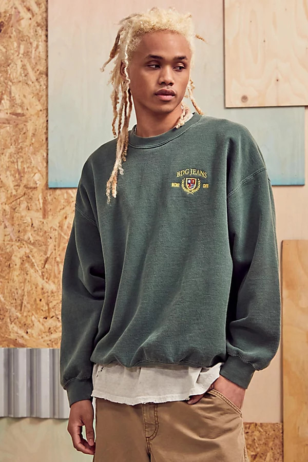 BDG Dark Green Crest Embroidered Sweatshirt | Urban Outfitters (US and RoW)