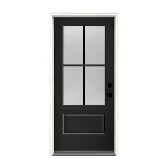 Therma-Tru Benchmark Doors  36-in x 80-in Fiberglass 3/4 Lite Left-Hand Inswing Black Painted Si... | Lowe's