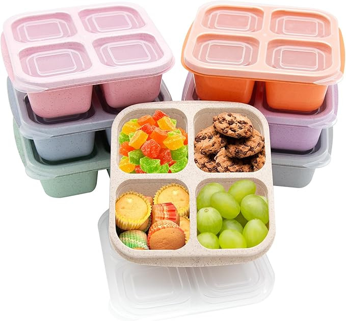 7 Pack Bento Lunch Box，4 Compartment Snack Containers，Divided Bento Snack Box，Meal Prep Lun... | Amazon (US)