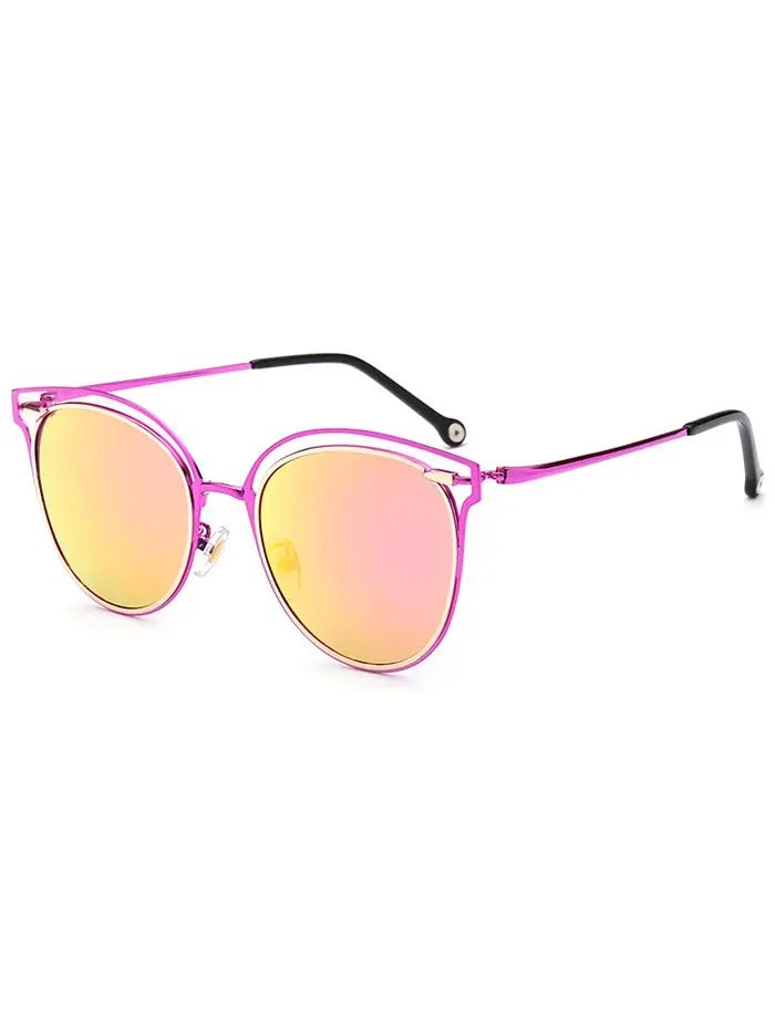 Double Rims Hollow Out Cat Eye Mirrored Sunglasses | Rosegal US