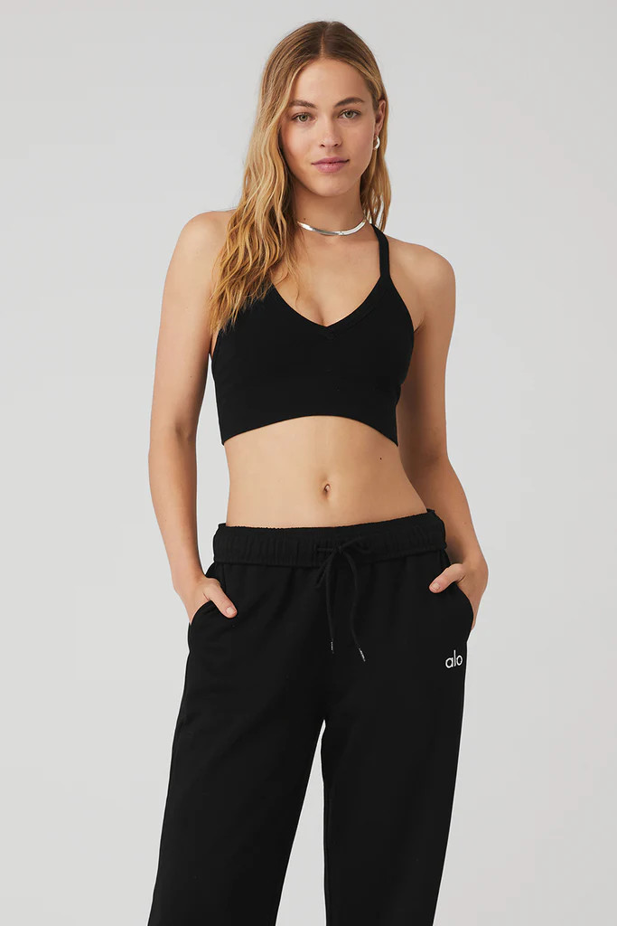 Seamless Ribbed Low Back Bra - Black | Alo Yoga (US)