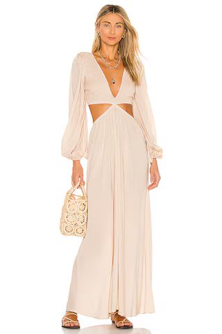 Julie Solid Ruched Bodice Cutaway Maxi Dress
                    
                    Indah | Revolve Clothing (Global)