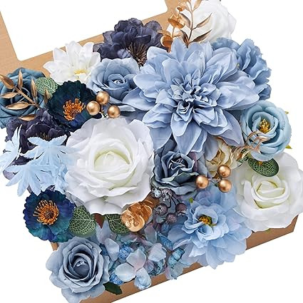 Serwalin Artificial Flowers Silk Rose Blue Dahlia Flowers Combo for DIY Wedding Bouquets Centerpi... | Amazon (US)