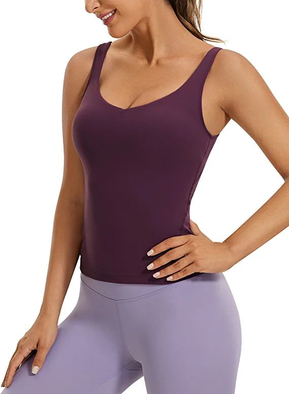 Amazon.com: CRZ YOGA Womens Butterluxe V Neck Workout Tank Top - with Built in Shelf Bra Slimming... | Amazon (US)