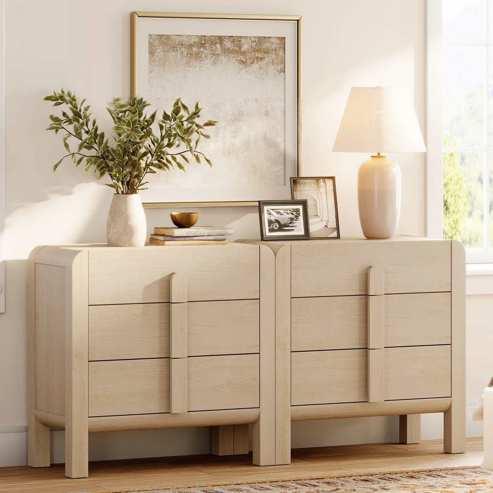 Adora 3 Drawer Curved Dresser For Bedroom Set Of 2, Mid Century Modern Chest Of Drawers, Wood Sto... | Wayfair North America