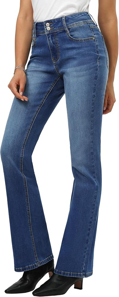 Tall Women's 34"/36"/38" Inseam Curvy Bootcut Jeans Mid-Rise Stretchy Denim Pants Classic Bell Bo... | Amazon (US)