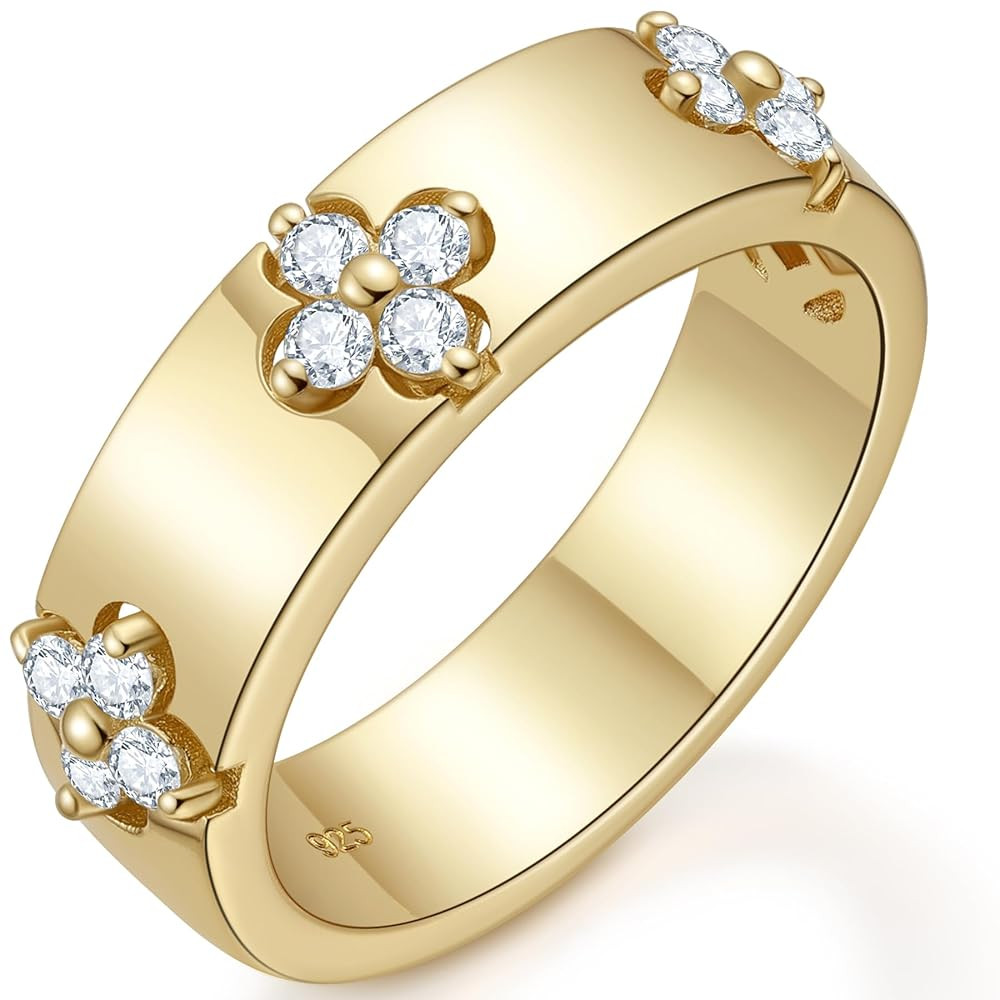 Premium Emerald&Moissanite Clover Rings for Lucky Women|Moissanite D Color VVS1 Clarity 3EX Cut|9... | Amazon (US)