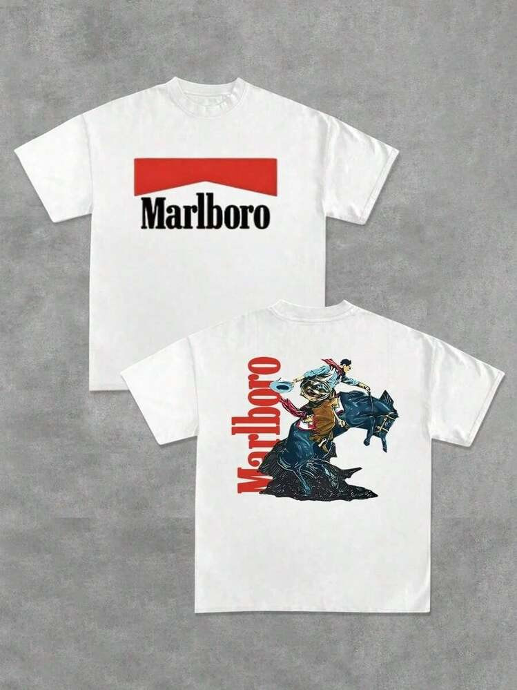 Cowboy Double Sided Digital Printed T Shirt Vintage Style Men's 100% Cotton Tee 1pcs Black Rodeo Graphic Tee Print Y2K Crew Neck T Shirt For Women, Holiday, Vacation, Spring, Festivalsummer Clothes,Men Graphic Tees,Vintage T Shirts | SHEIN