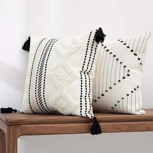 blue page Boho Throw Pillow Covers, Black and Cream White, Set of 2 Modern Farmhouse Accent Home ... | Amazon (US)