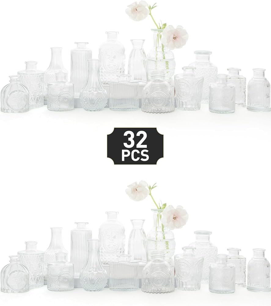 Glass Bud Vase Set of 32 - Clear Bud Vases in Bulk, Small Vases for Flowers, Cute Vases for Cente... | Amazon (US)