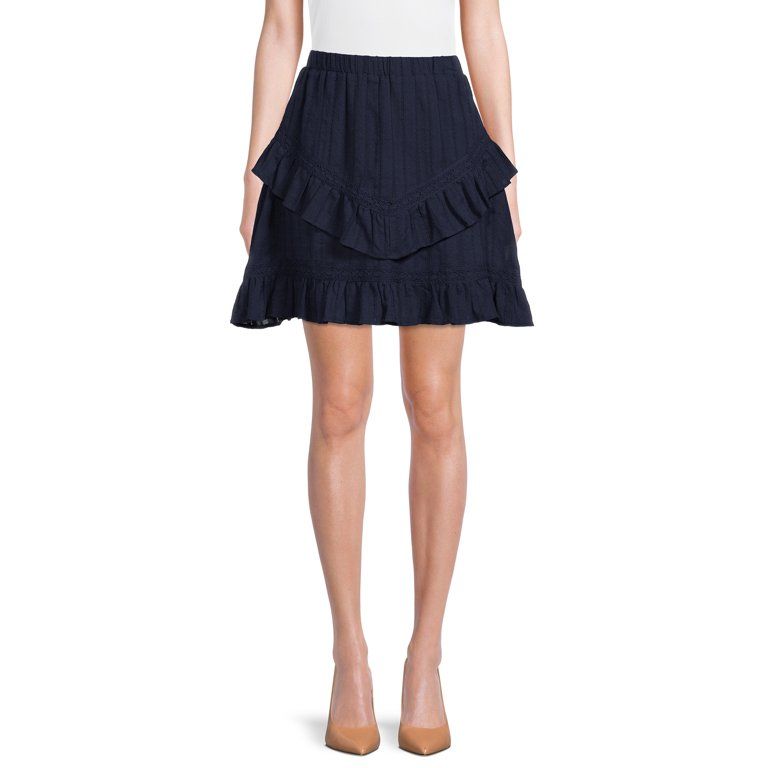 Time and Tru Women’s Lace Inset Tiered Mini Skirt | Walmart (US)