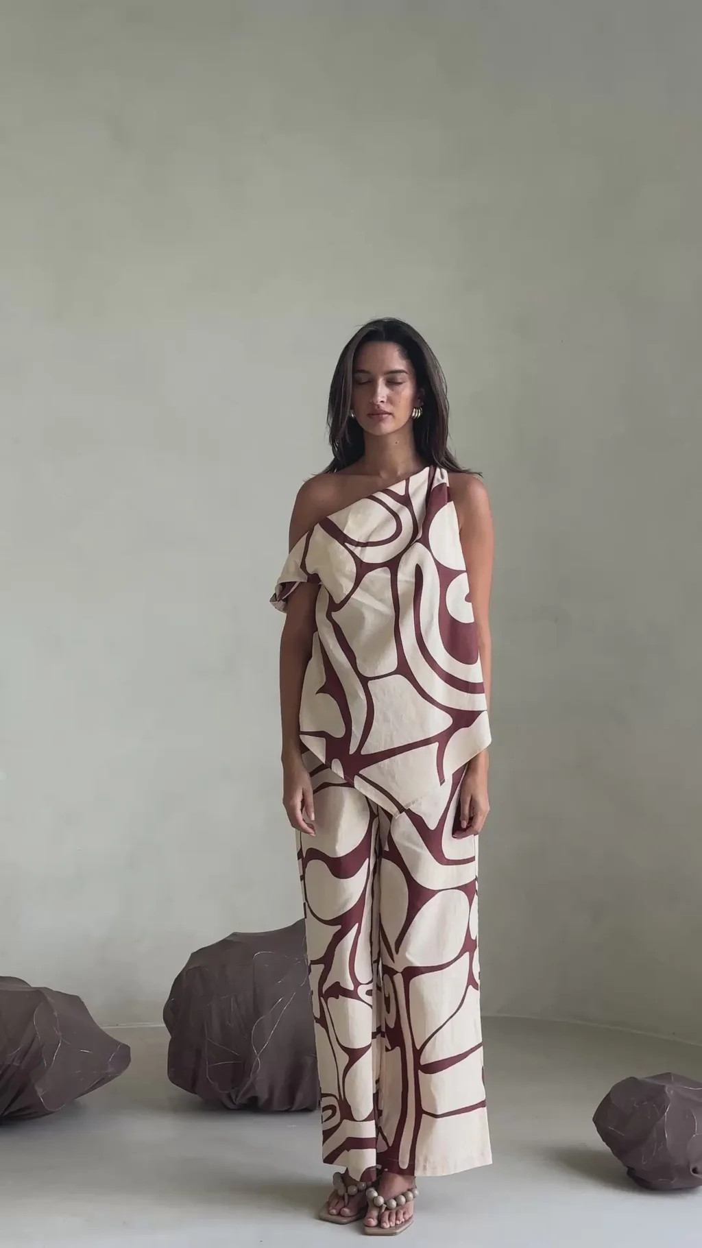 Cream Zaphyr Print Elastic Drawstring Seala Pants | Sabo Skirt US