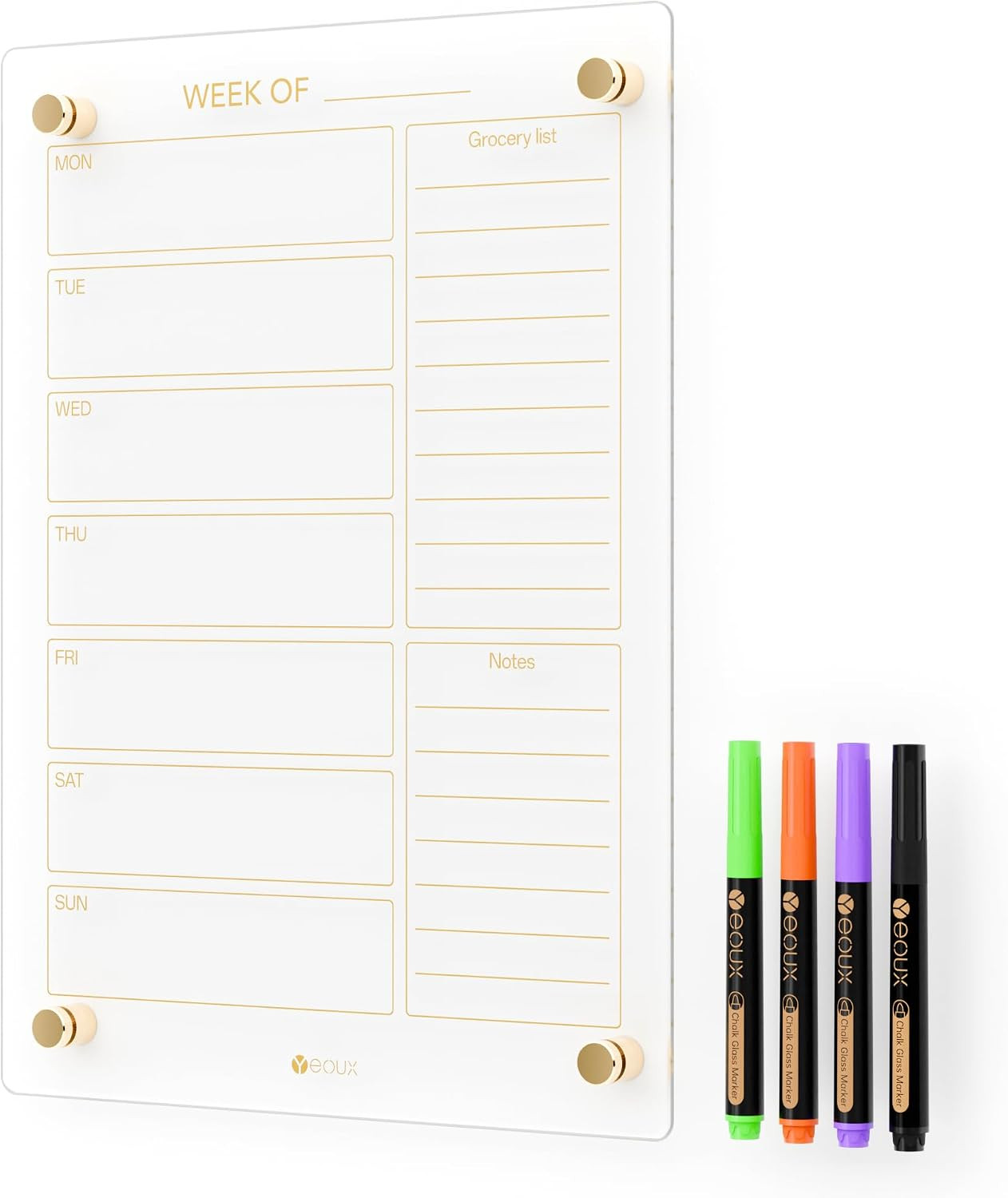 Clear Glass Weekly Dry Erase Calendar & Menu Non-Magnetic Whiteboard for Wall, Meal Plan & Grocer... | Amazon (US)