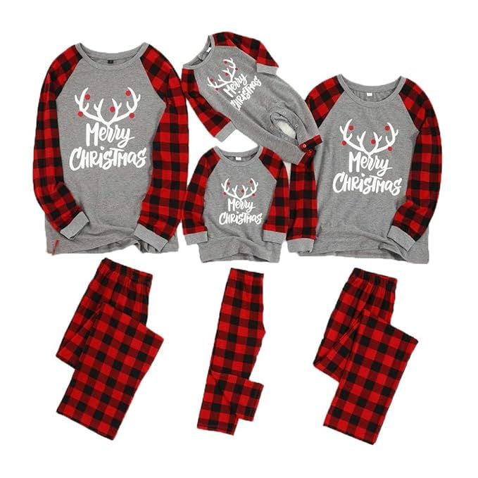 Kehen Matching Family Pajamas Set Merry Christmas Xmas Elk Jammies Plaid Sleepwear Toddler Winter... | Amazon (US)