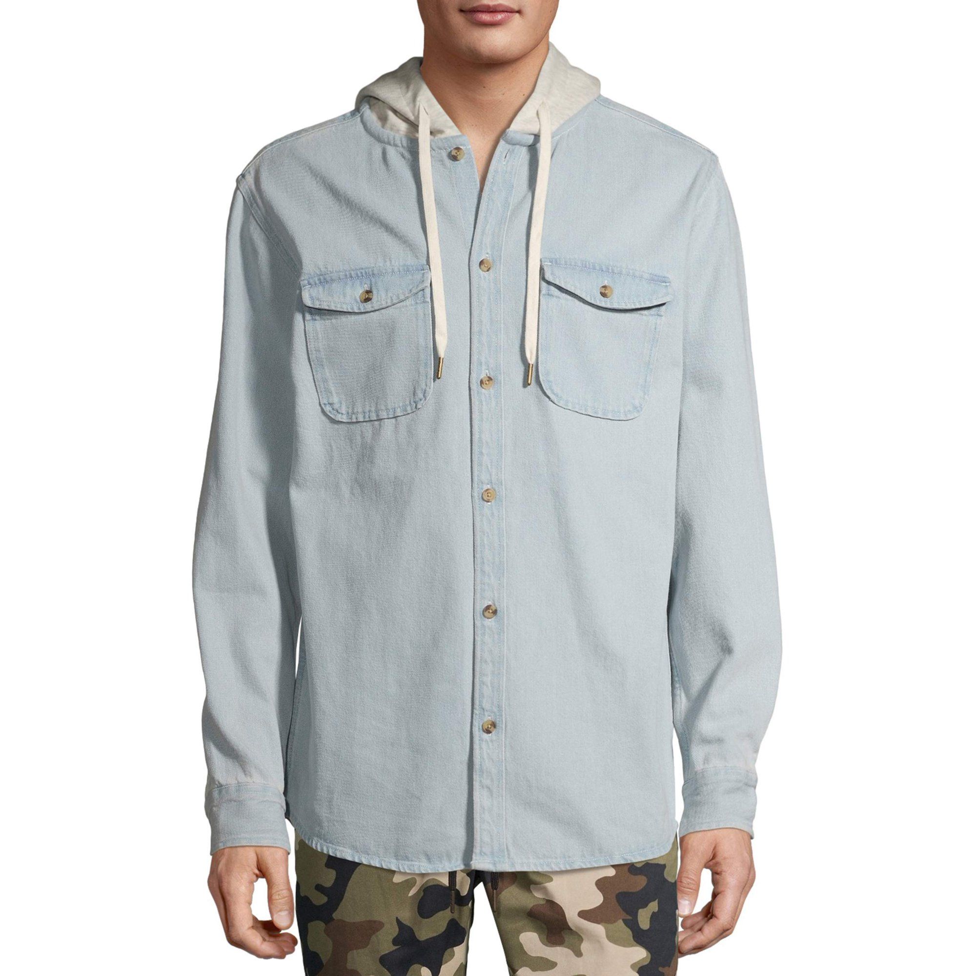 No Boundaries Men's Fleece Hooded Shirt Jacket, Up to Size 5XL | Walmart (US)