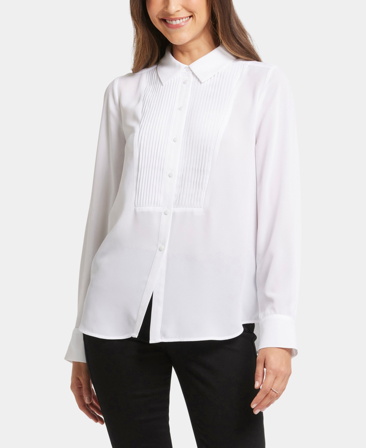 Nydj Women's Tuxedo Long Sleeve Collared Top - Optic White | Macy's