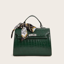 Twilly Scarf Decor Twist Lock Croc Satchel Bag | SHEIN