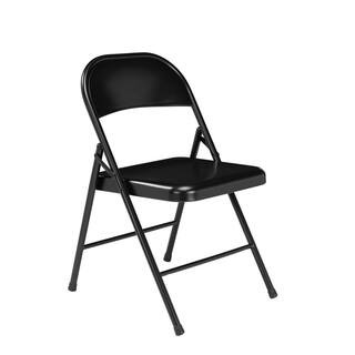 Black Metal Stackable Folding Chair (Set of 4) | The Home Depot