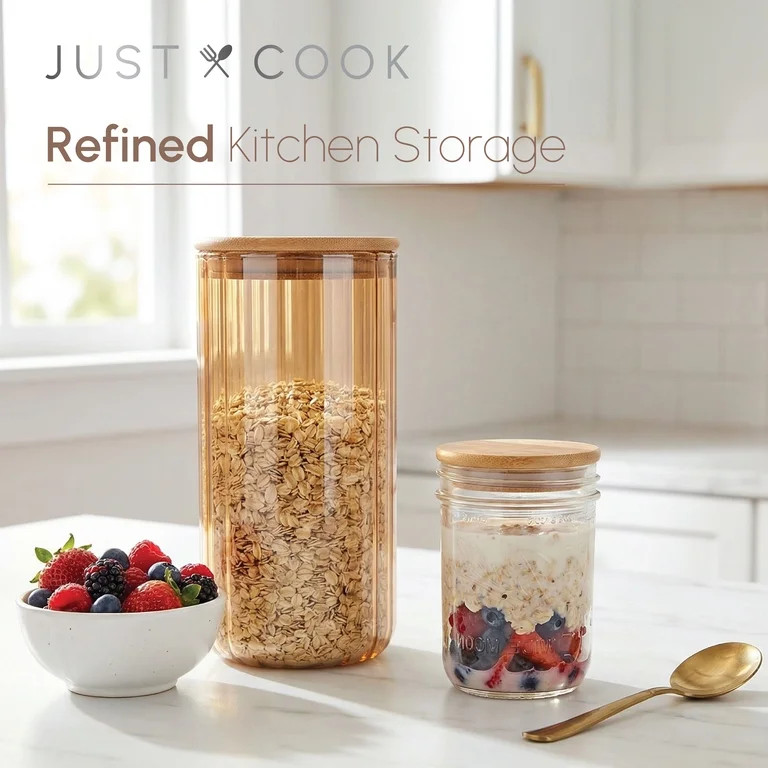 Just Cook Glass Canister Food Storage Containers with Metallic Finish, 1400 ml, 2 Pack | Walmart (US)