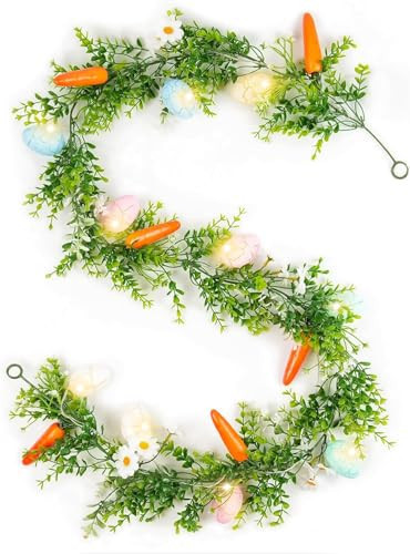 N&T NIETING Easter Garland 6 FT Easter Artificial Garlands with 10 Glowing Easter Eggs & 6 Easter Carrots, Spring Floral Garland Decor for Home Kitchen Fireplace Indoor Outdoor Holiday Party | Amazon (US)