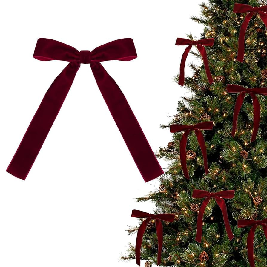 12PCS Red Velvet Bows for Christmas Tree, Bows for Christmas Tree, Garland Red Velvet Bow Ornamen... | Amazon (US)