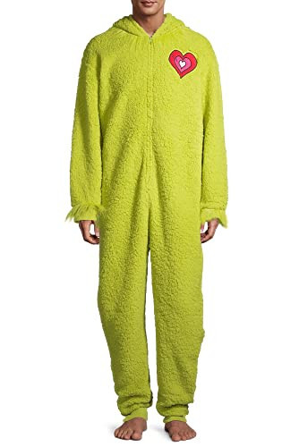 The Grinch Men's Fuzzy Plush Warm Holiday Hooded Union Suit Pajamas (Medium) Green | Amazon (US)