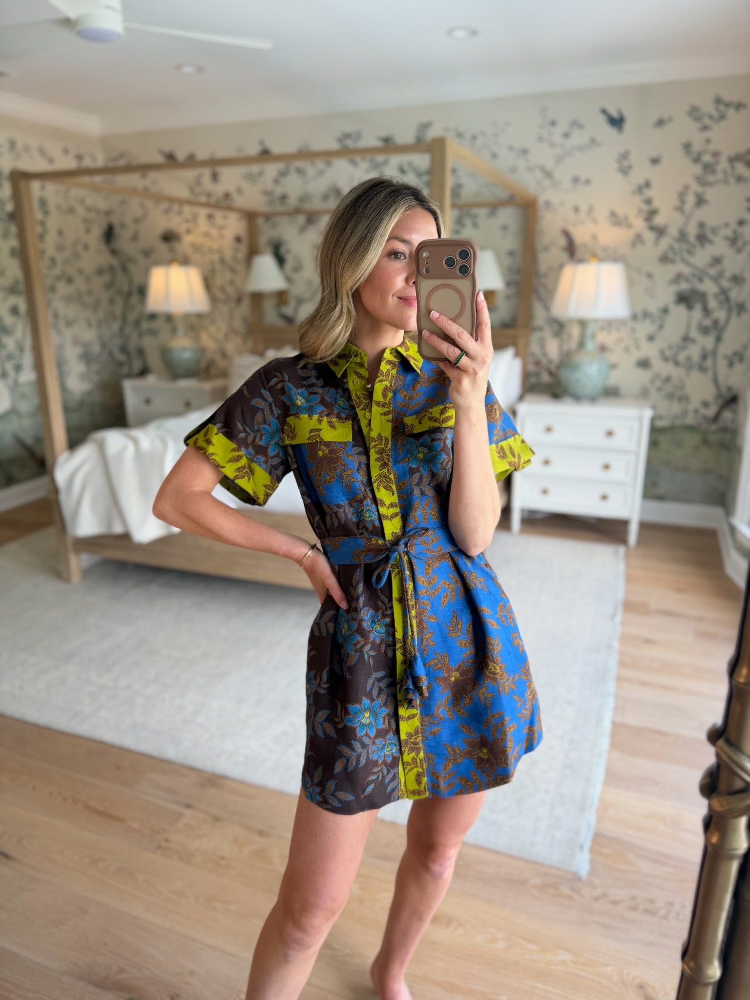 this print is SO good for fall. i love the mix of chocolate brown, blue + chartreuse, and the belted mini shape makes it feel really easy but still special. such a fun option for dinners, family photos, or fall plans with boots or a simple heel. wearing an xs!  

 #LTKSeasonal