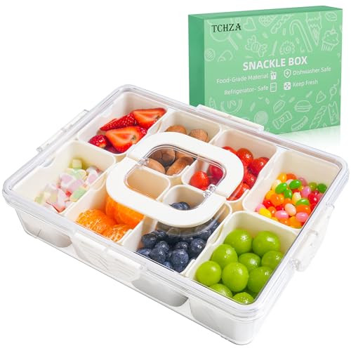 Snackle Box Container - Divided Serving Tray with Lid and Handle - Dishwasher Safety, Charcuterie Board for Portable Snack Platters - Clear Organizer for Fruits Snacks - Perfect for Road Travel Party | Amazon (US)
