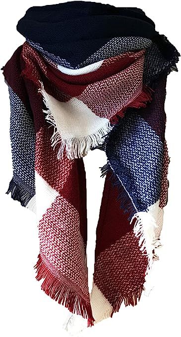 Wander Agio Womens Warm Long Shawl Winter Wraps Large Scarves Knit Cashmere Feel Plaid Triangle S... | Amazon (US)