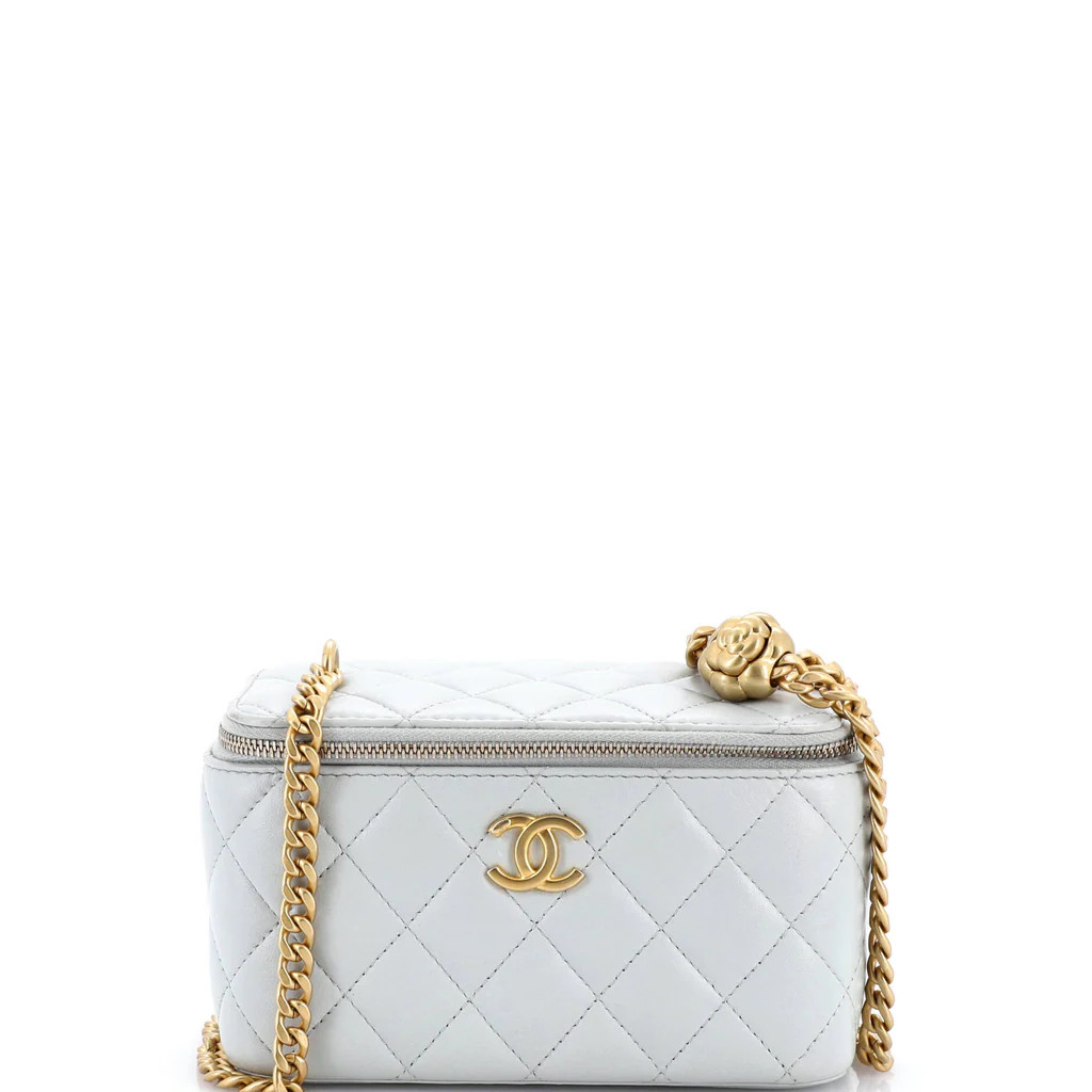 Sweet Camellia Vanity Case with Chain Quilted Lambskin Small | Rebag
