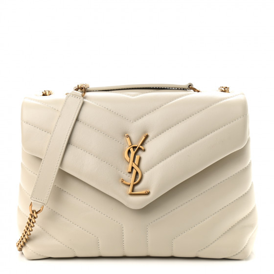 SAINT LAURENT Calfskin Y Quilted Monogram Small Loulou Chain Satchel Crema Soft | Fashionphile