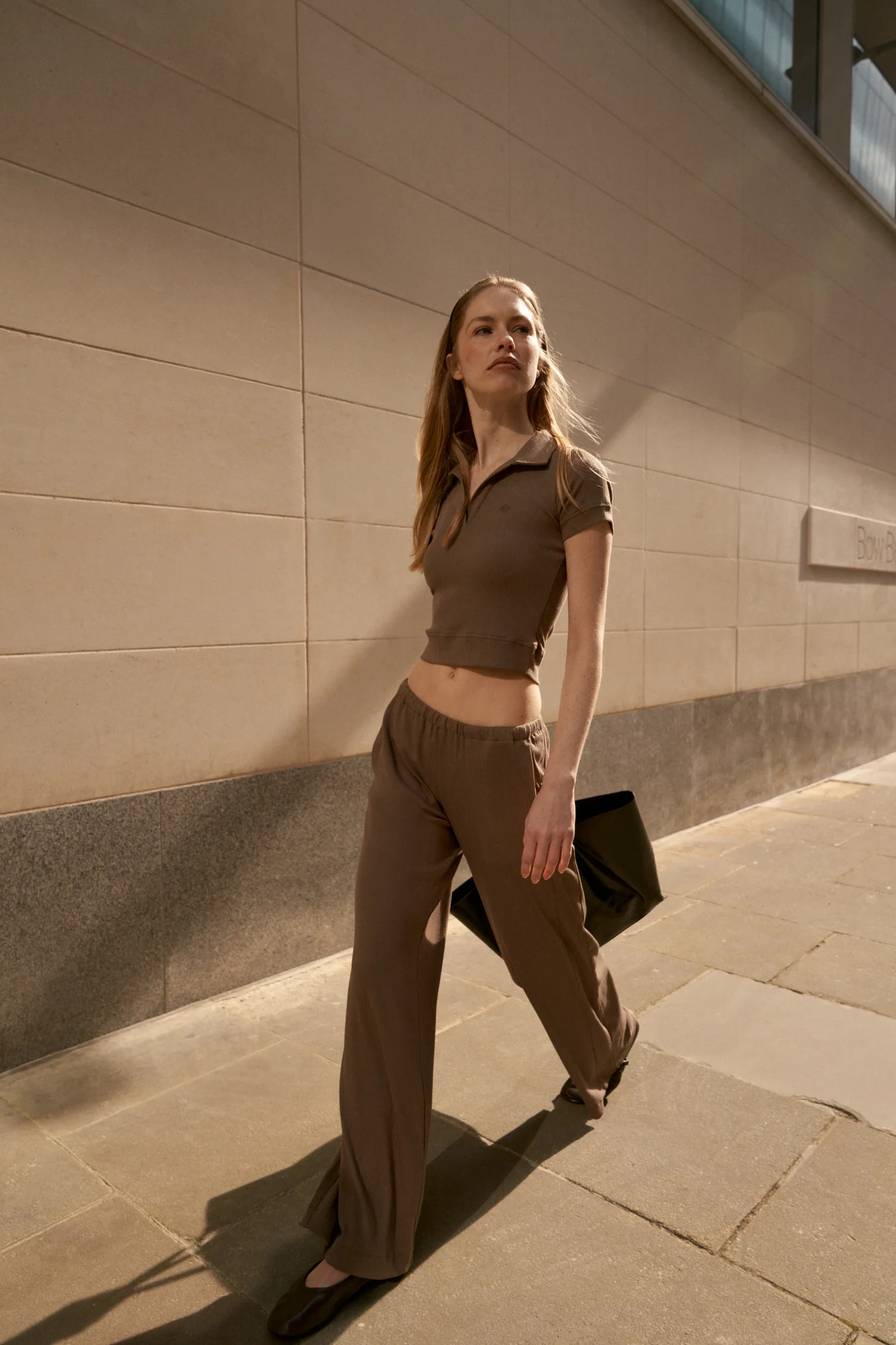 RIBBED SHORT SLEEVE POLO TOP - BROWN | The Couture Club