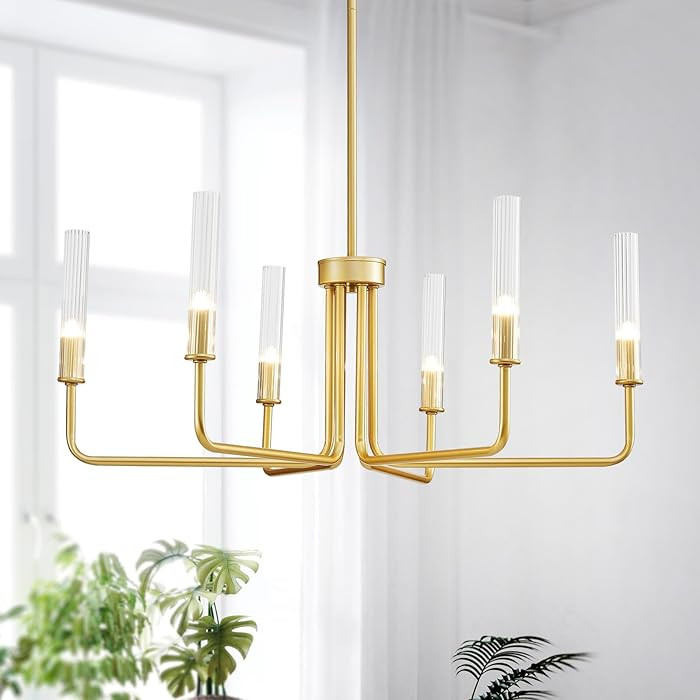 Saint Mossi Gold Wagon Wheel Chandelier Modern Pendant Light 6-Light | Amazon (US)